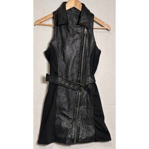 First Genuine Womens Biker Vest Sleeveless Zip Front Belted Motorcycle Sz Small